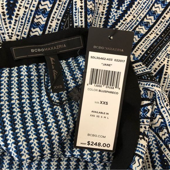 BCBGMaxAzria Jane Blue Chevron Print Two-Level Skirt in Blue Sphere size XXS NWT - Picture 10 of 13